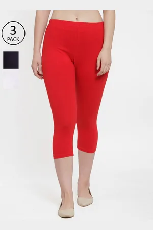 GRACIT Women Set of 3 Red & Navy Blue Solid Capris