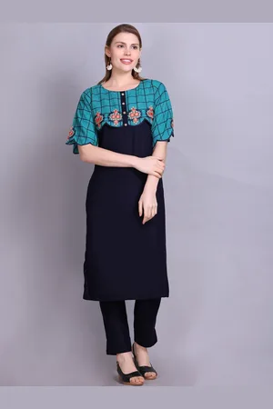 Elthia Floral Embroidered Regular Pure Cotton Kurti with Palazzos