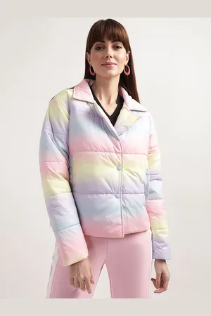 Elle Women Lapel Collar Tie and Dye Self Design Casual Padded Jacket