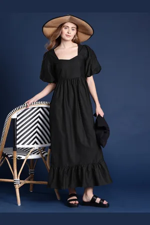 Mast & Harbour Pure Cotton Puff Sleeves A-Line Maxi Dress