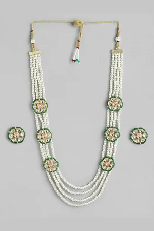 Anouk Gold Plated Layered Beads & Kundan Studded Necklace & Earring Set