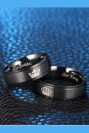 University Set of 2 Black Stainless Steel Couple Ring