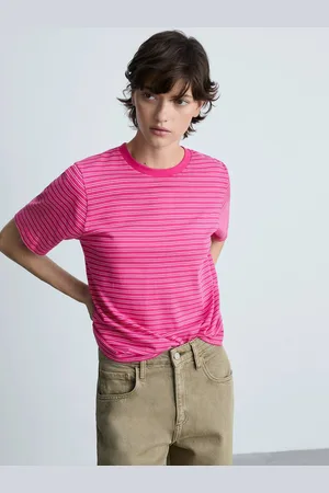 MANGO Women Striped Pure Cotton T-shirt