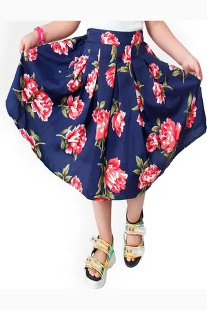 R Cube Girls Floral Printed Flared Skirt