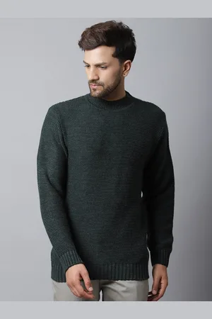 CANTABIL Men Green Ribbed Pullover