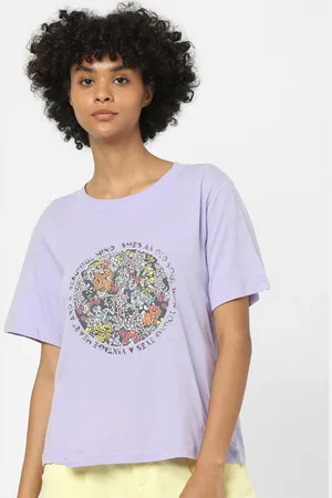 ONLY Women Lavender Typography Printed T-shirt