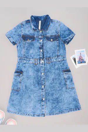 Pantaloons Girls Shirt Collar Cotton A-Line Knee Length Dress