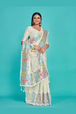 Mimosa Ethnic Motifs Woven Design Zari Linen Blend Banarasi Saree