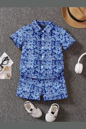 YK Boys Printed Pure Cotton Shirt With Shorts