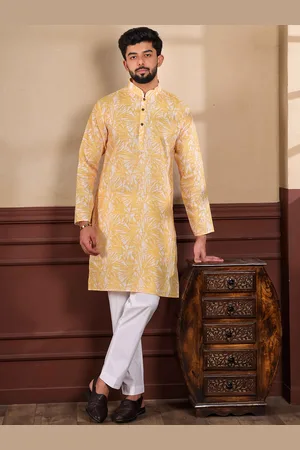 Koshin Abstract Printed Mandarin Collar Linen Kurta