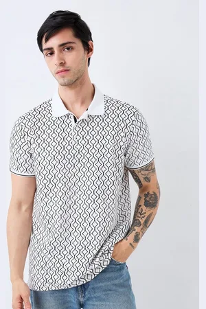 SPYKAR Men Geometric Printed Polo Collar Cotton Slim Fit T-shirt
