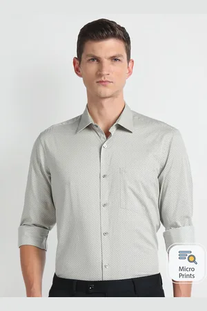 Arrow Spread Collar Long Sleeves Micro Ditsy Slim Fit Opaque Printed Twill Formal Shirt