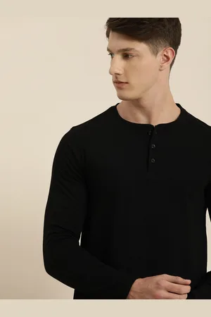 Invictus Men Black Pure Cotton Solid Henley Neck Pure Cotton T-shirt