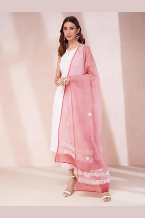 Fabindia Cotton Checked Printed Embroidered Dupatta