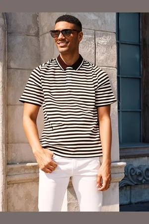 VIMAL JONNEY Men Regular Fit Striped Polo Collar Cotton T-shirt