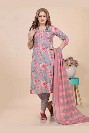 Amchoor Floral Printed Pure Cotton Straight Kurta with Trousers & With Dupatta