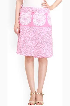 Exotic India Pure Cotton Confetti Pink Block Printed Wrap-Around Mini-Skirt