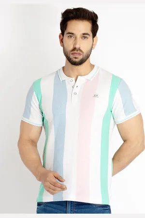 Status Quo Men Striped Polo Collar Cotton T-shirt