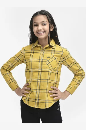 Crimsoune Club Girls Slim Fit Tartan Checked Cotton Casual Shirt