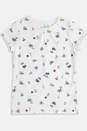 Pantaloons Girls Off White Printed T-shirt