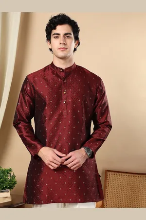 TATTVA Mandarin Collar Woven Design Thread Work Straight Kurta