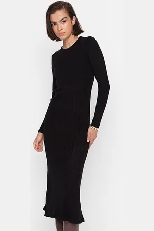 Trendyol Women Black Self Design Acrylic Midi Jumper Dress
