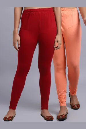 GRACIT Women Maroon & Peach Pack Of 2 Solid Churidar Length Leggings