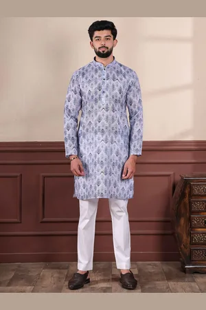 Koshin Abstract Printed Mandarin Collar Linen Straight Kurta