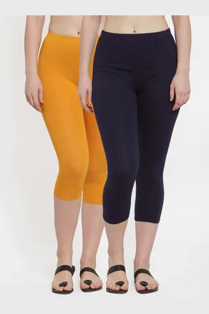 GRACIT Women Set of 2 Navy Blue & Mustard Solid Capris