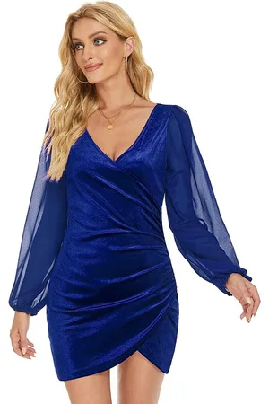 all about you Blue V-Neck Bishop Sleeves Mini Bodycon Dress