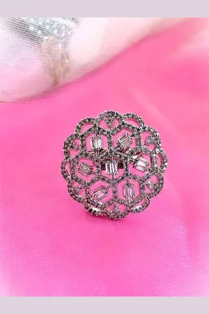 ATIBELLE Women Silver-Plated CZ-Studded Finger Ring
