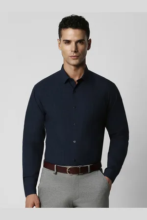 V Dot Men Navy Blue Slim Fit Geometric Printed Formal Shirt