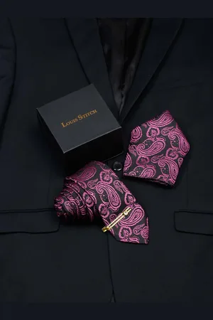LOUIS STITCH Men Orchid Purple Italian Silk Necktie Accessory Gift Set