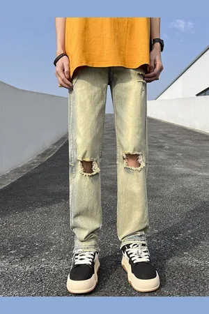 HERE&NOW Men Slash Knee Heavy Fade Mid-Rise Jeans