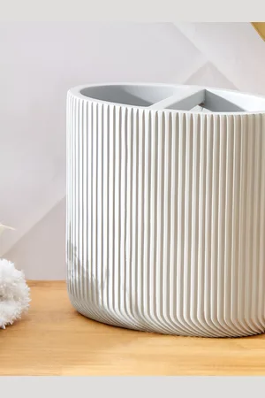Home Centre Grey Striped Tooth Brush Holder