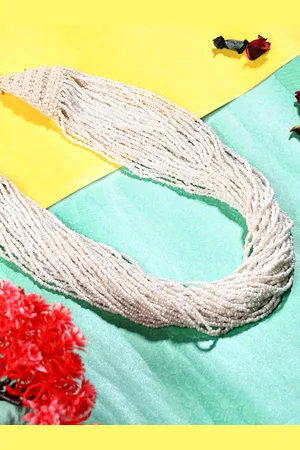 Bamboo Tree Jewels White & Gold-Toned Long Beaded Necklace