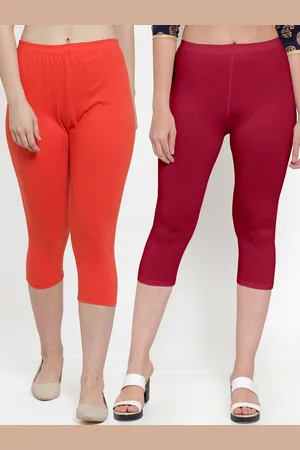 GRACIT Women Orange & Maroon Set Of 2 Solid Cotton Slim Fit Capris