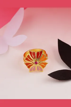 Voylla Women Gold-Plated & Pink Enamelled Finger Ring