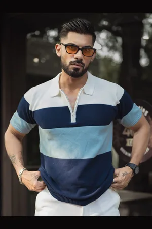 Powerlook Men Striped Polo Collar T-shirt
