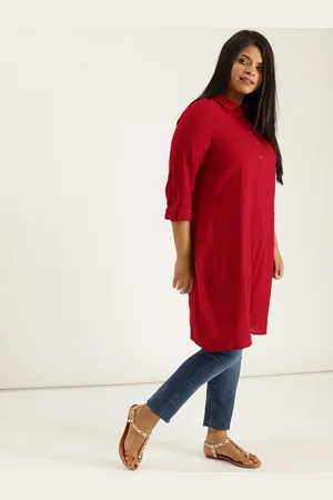 Sztori Plus Size Women Red Solid Straight Kurta
