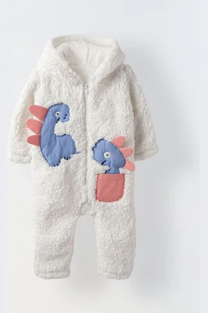SPUNKIES Kids Infant Fuzzy Dinosaur Hooded Romper - Cozy & Adorable Winter Outfit