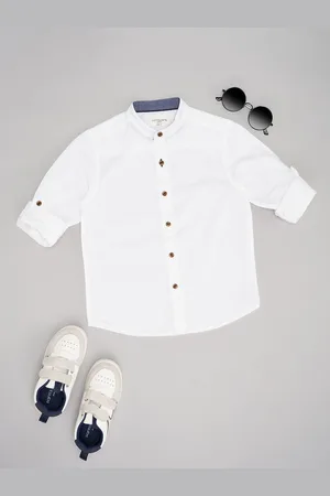 Pantaloons Boys Band Collar Solid Cotton Casual Shirt