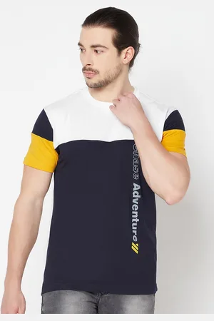 CANTABIL Men Navy Blue Colourblocked T-shirt