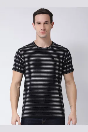 Club York Men Black & White Striped T-shirt