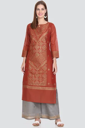 Elthia Key Hole Neck Ethnic Motif Printed Beads And Stones Pure Silk Kurta with Palazzos