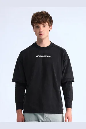Flying Machine Men Typography Printed Round Neck Cotton Relaxed Fit T-shirt