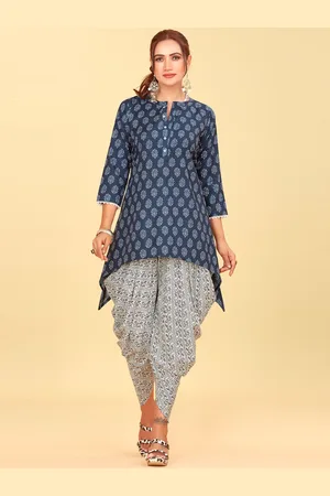 CHANSI Floral Printed High-Low A-Line Kurti With Dhoti Pants