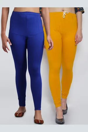 GRACIT Women Pack Of 2 Blue & Yellow Solid Plus Size Churidar-Length Leggings