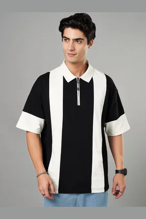 PEOPLE Men Striped Polo Collar Cotton Relaxed Fit T-shirt