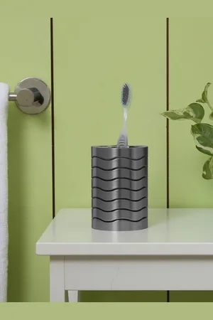 Home Centre Silver-Toned Striped Hudson Silvia Toothbrush Holder